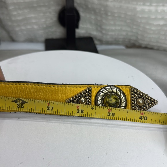 (H) Leatherock 7129 Vintage Yellow BeltWestern-style gold buckle leather, Sz S/M - Picture 14 of 14